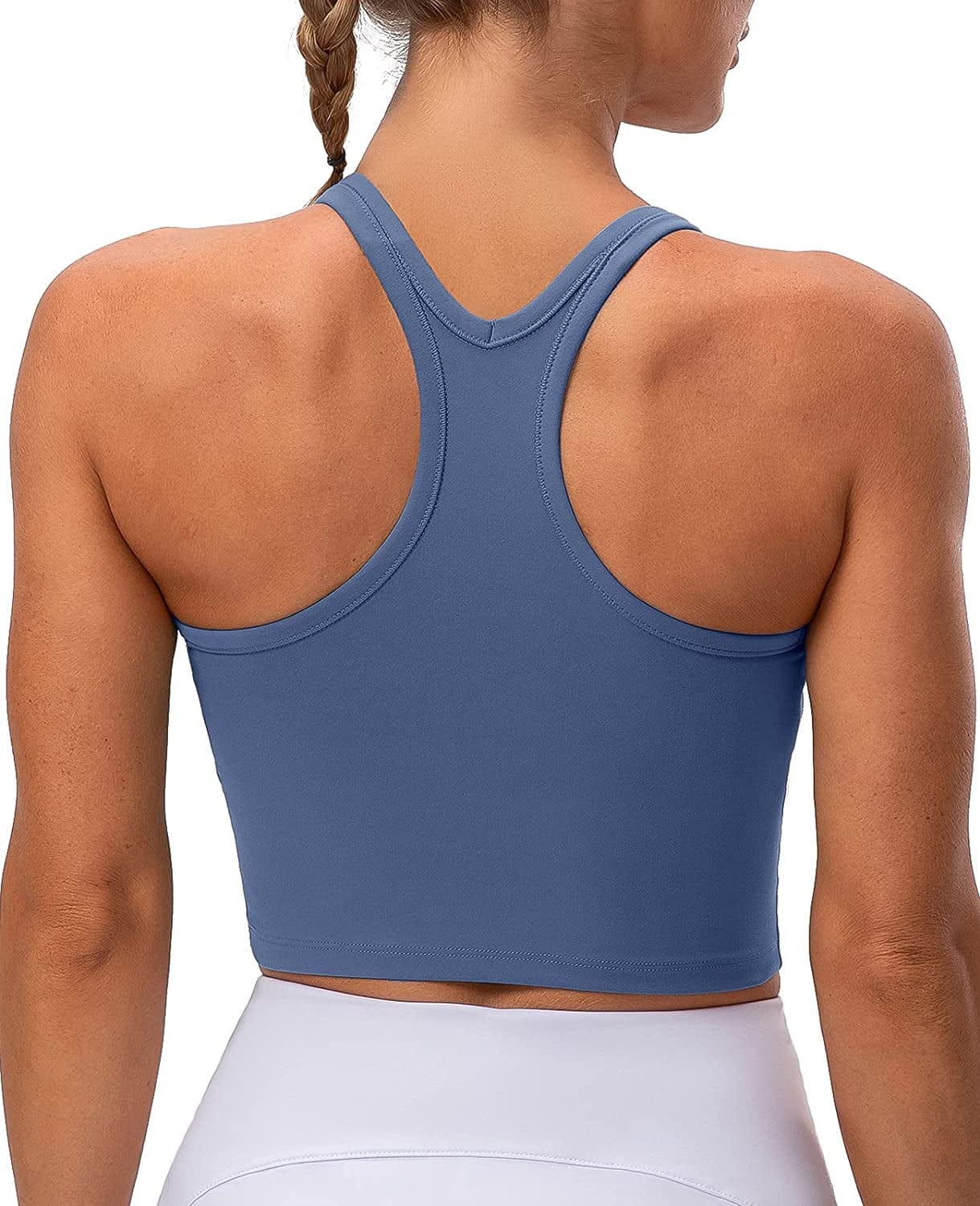 Lavento Women'S Racerback Sports Bra Yoga Crop Top with Built in Bra Brushed Blue Gray / 8