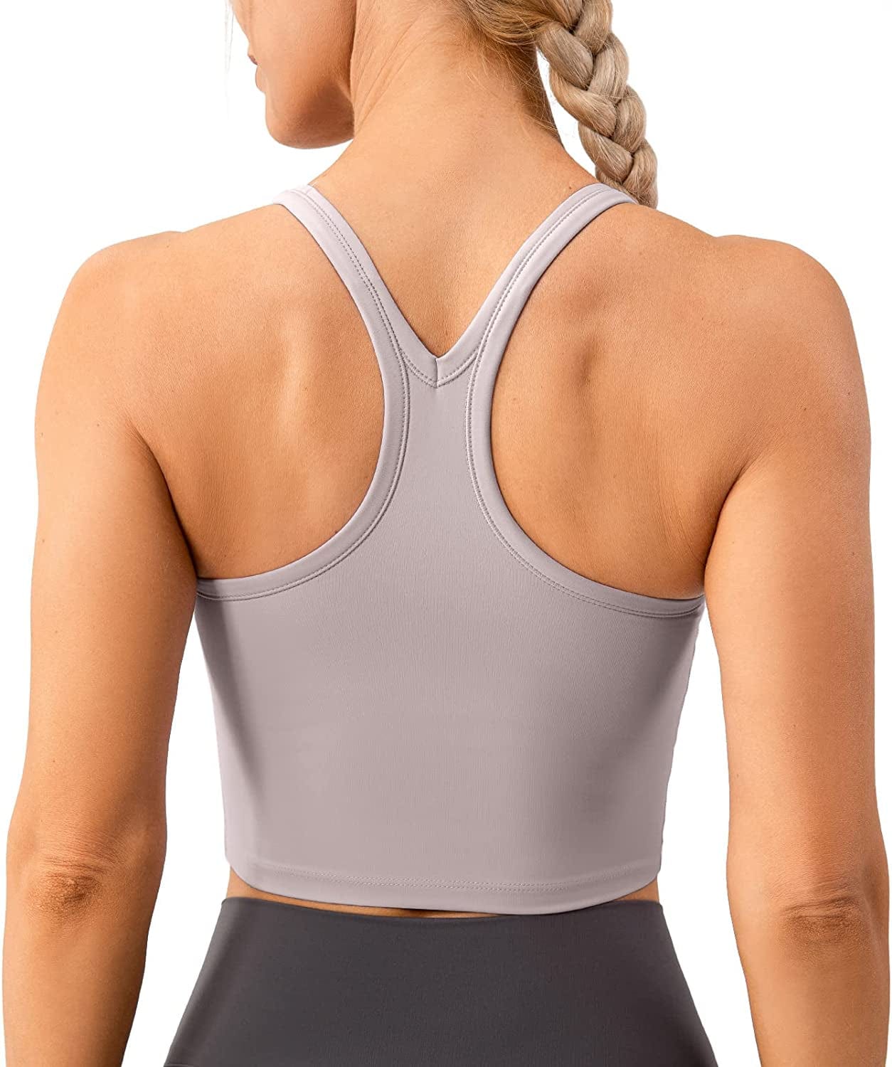 Lavento Women'S Racerback Sports Bra Yoga Crop Top with Built in Bra Silky Light Gray / 6