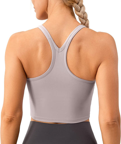 Lavento Women'S Racerback Sports Bra Yoga Crop Top with Built in Bra Silky Light Gray / 6