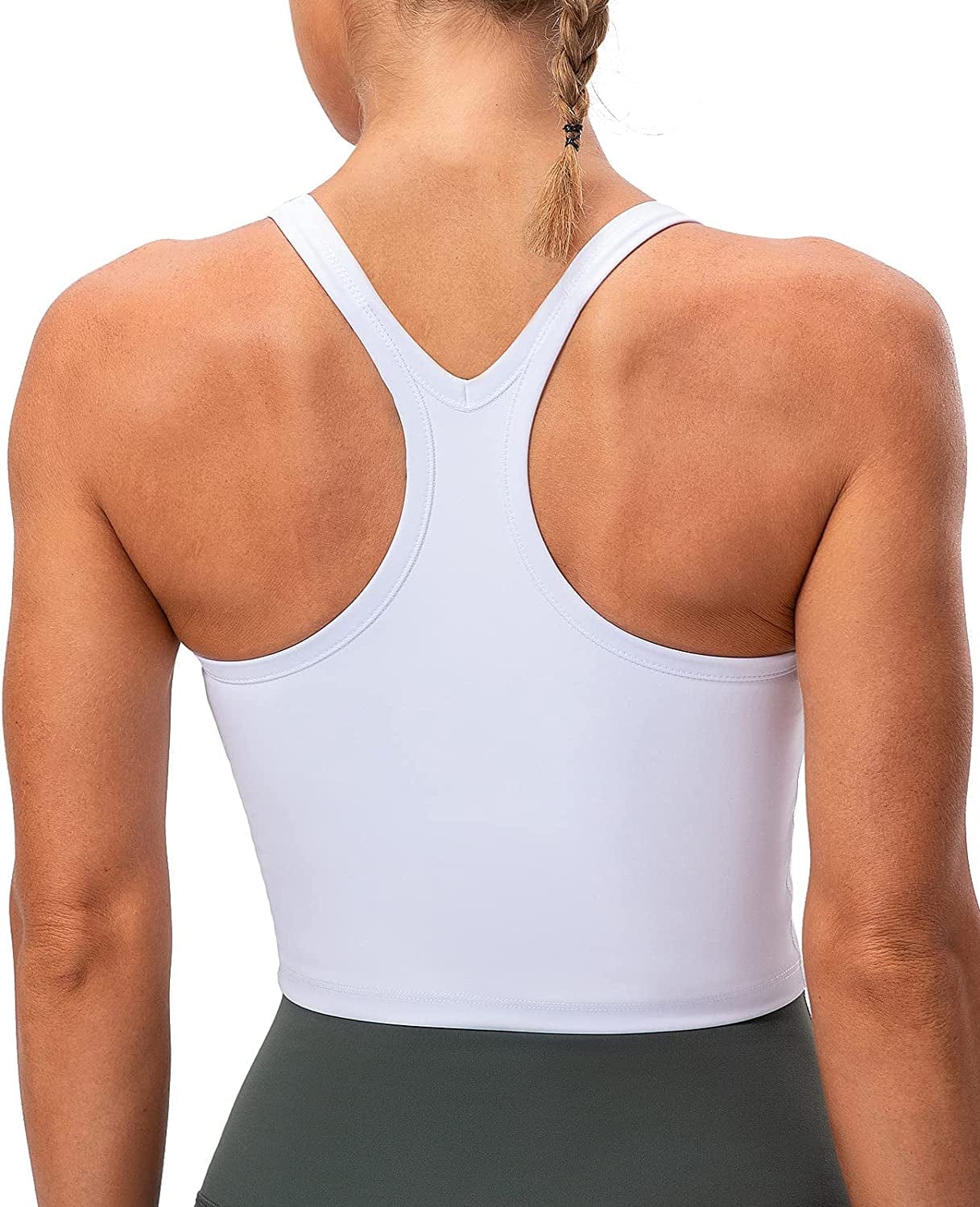 Lavento Women'S Racerback Sports Bra Yoga Crop Top with Built in Bra Brushed White / 10