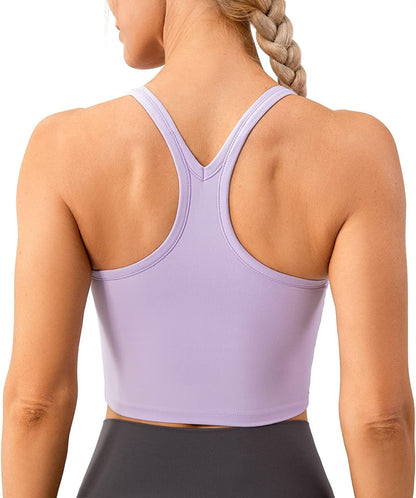 Lavento Women'S Racerback Sports Bra Yoga Crop Top with Built in Bra Silky Lilac / 4