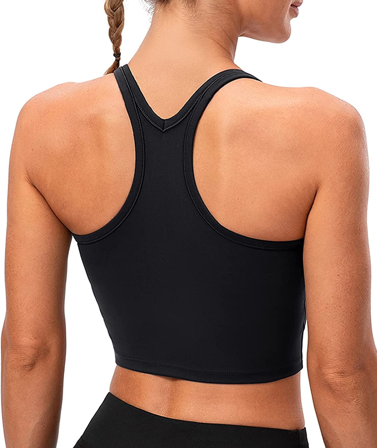 Lavento Women'S Racerback Sports Bra Yoga Crop Top with Built in Bra Brushed Black / 8