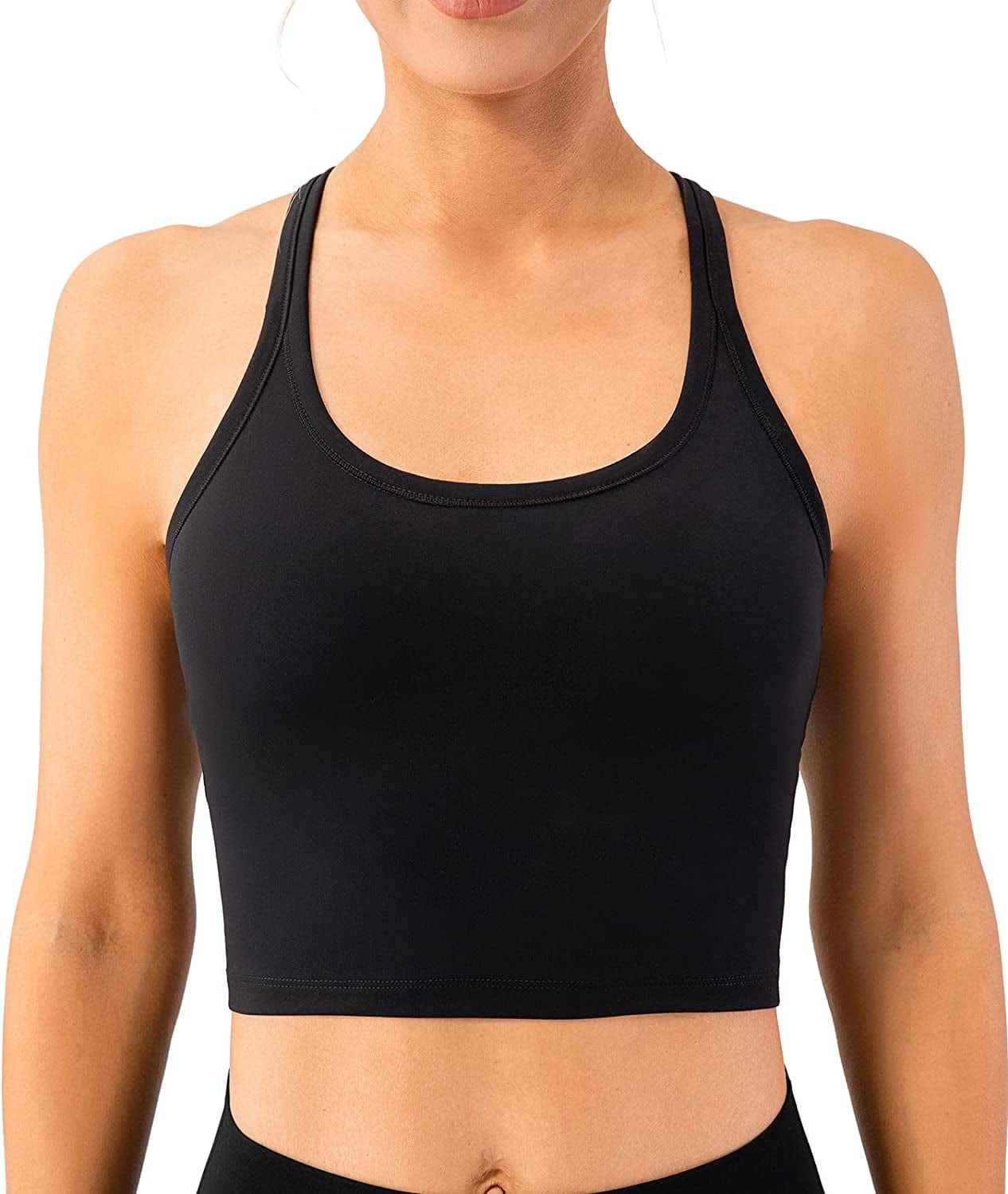 Lavento Women'S Racerback Sports Bra Yoga Crop Top with Built in Bra Silky Black / 8