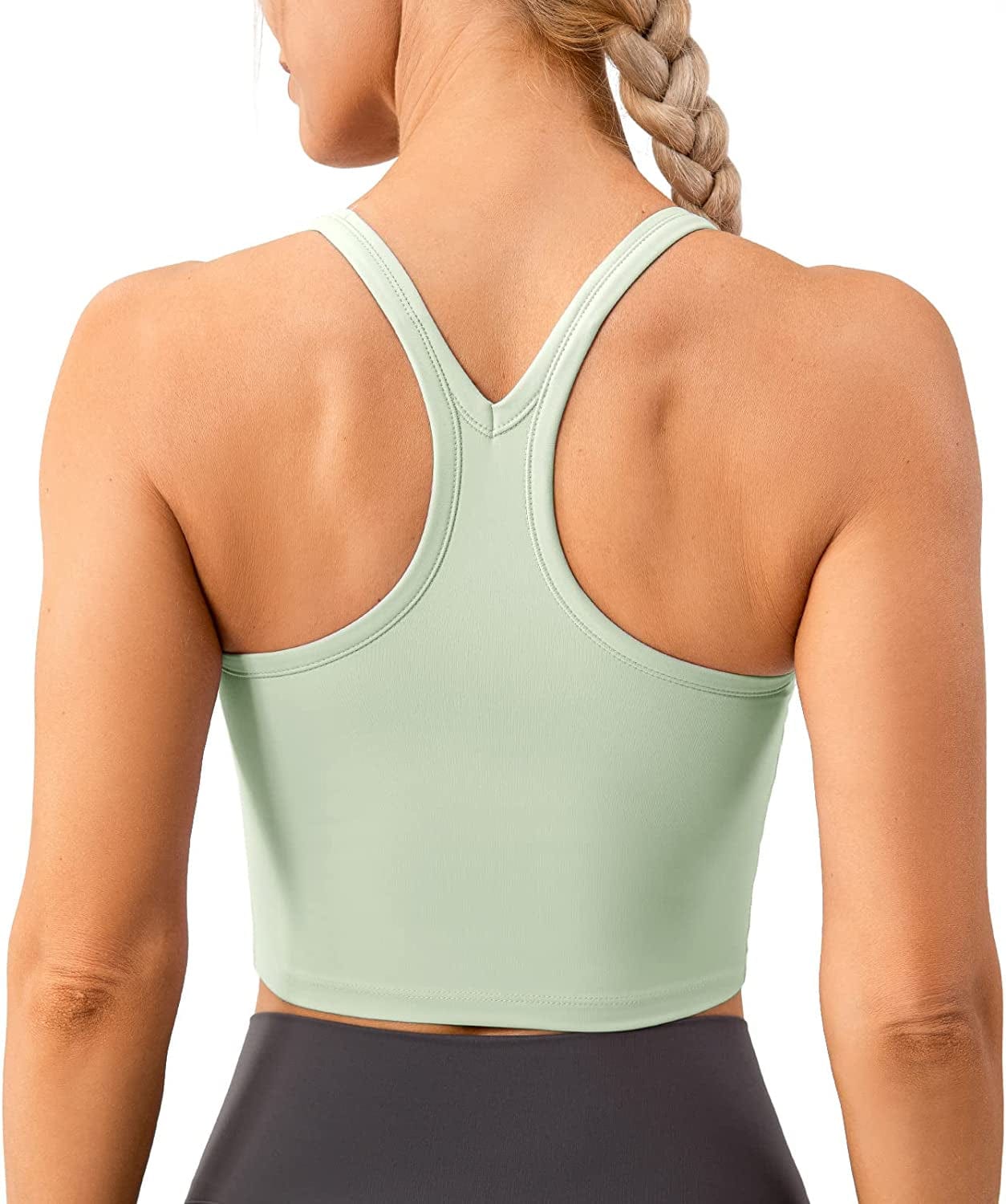 Lavento Women'S Racerback Sports Bra Yoga Crop Top with Built in Bra Silky Celadon / 8