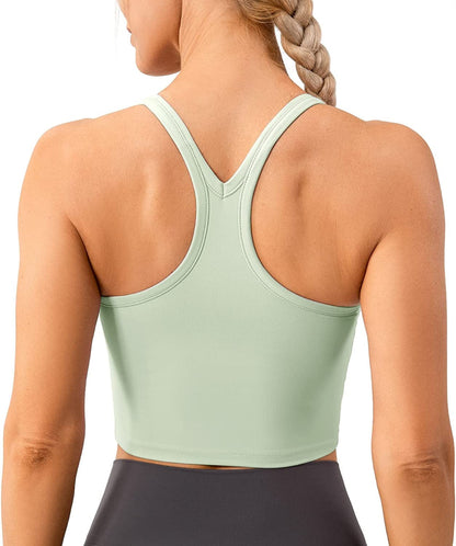 Lavento Women'S Racerback Sports Bra Yoga Crop Top with Built in Bra Silky Celadon / 8