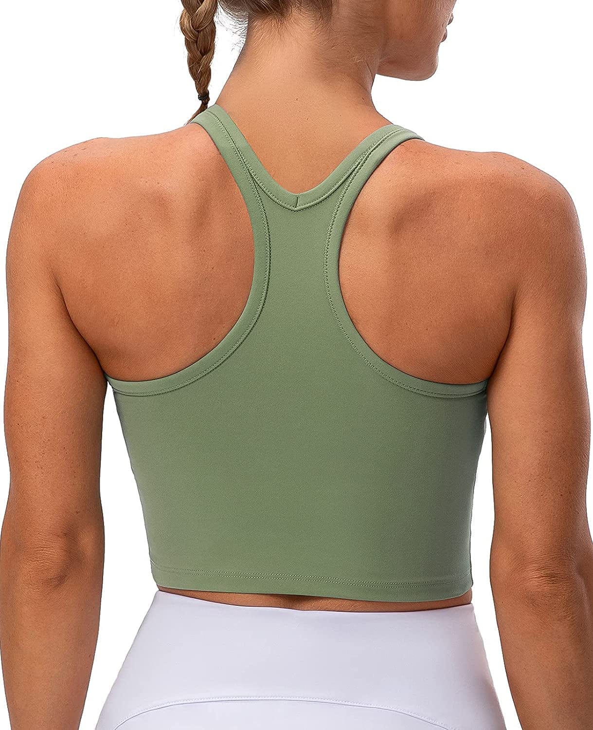 Lavento Women'S Racerback Sports Bra Yoga Crop Top with Built in Bra Brushed Sage Green / 8