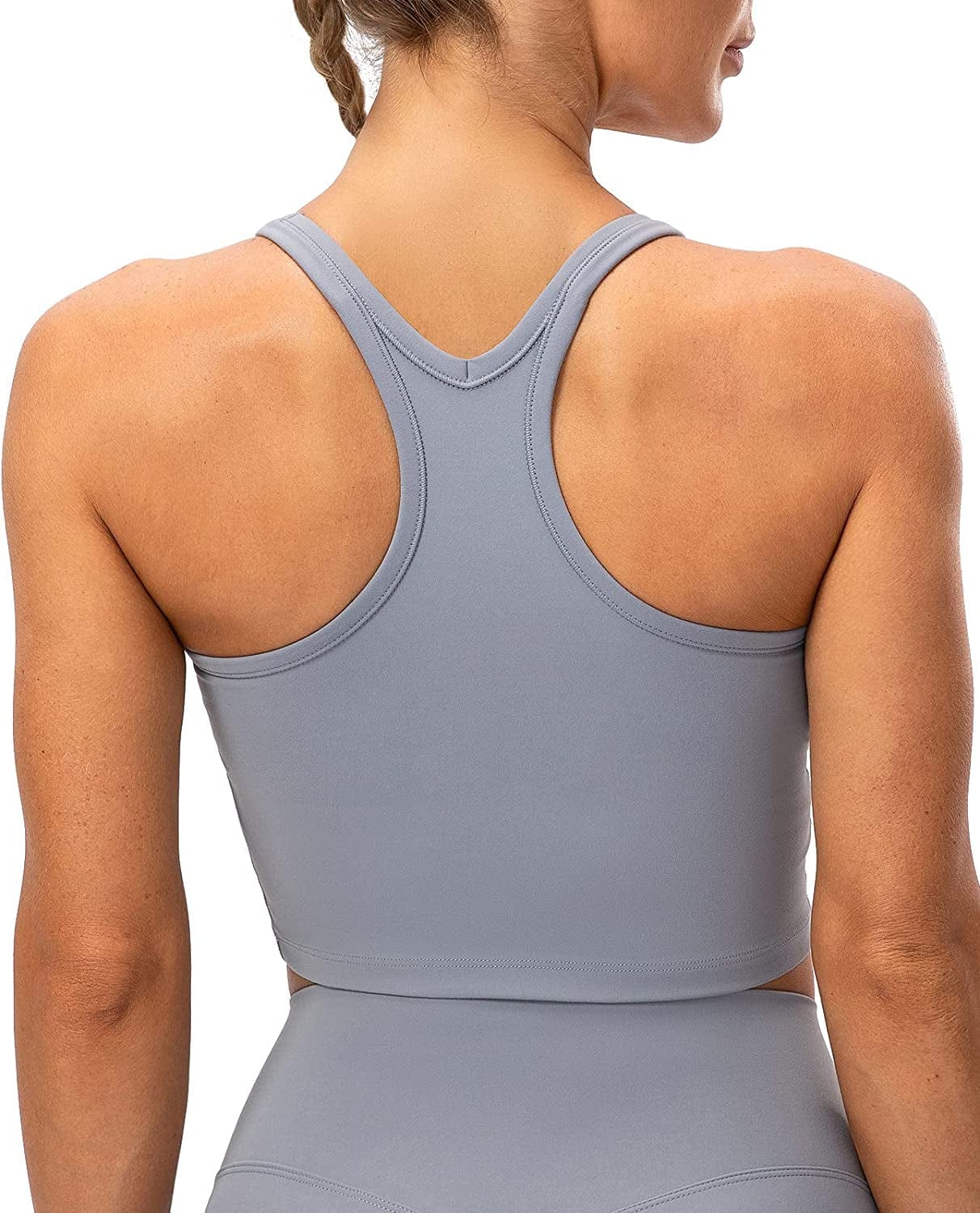 Lavento Women'S Racerback Sports Bra Yoga Crop Top with Built in Bra Brushed Silver Gray / 10