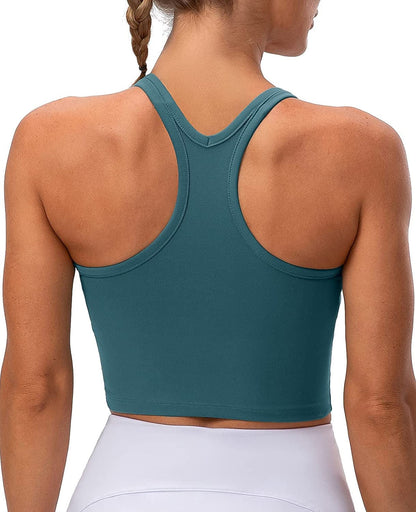 Lavento Women'S Racerback Sports Bra Yoga Crop Top with Built in Bra Brushed Teal Green / 8