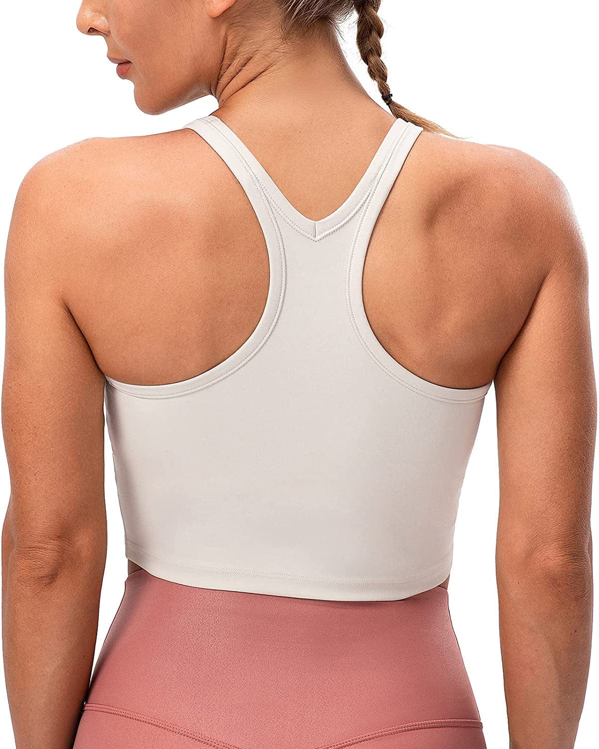 Lavento Women'S Racerback Sports Bra Yoga Crop Top with Built in Bra Brushed Off White / 8