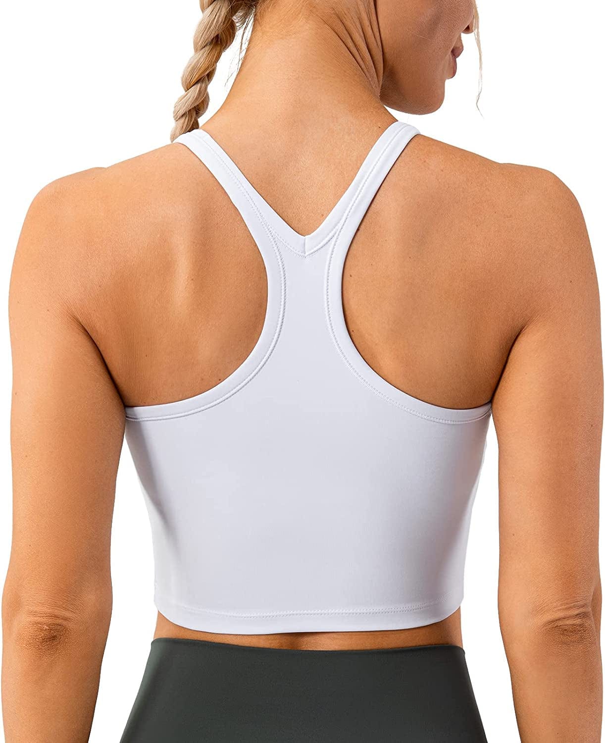 Lavento Women'S Racerback Sports Bra Yoga Crop Top with Built in Bra Silky White / 4