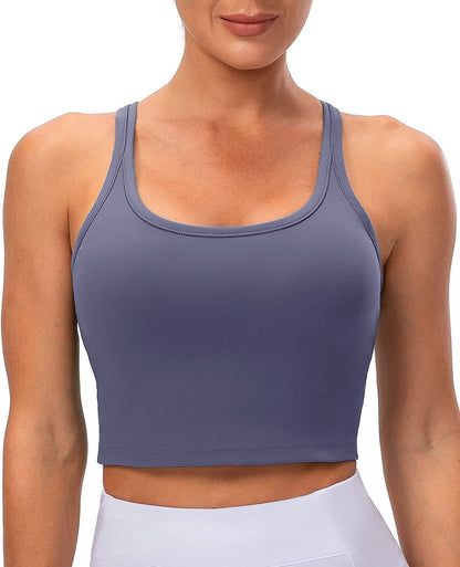 Lavento Women'S Racerback Sports Bra Yoga Crop Top with Built in Bra