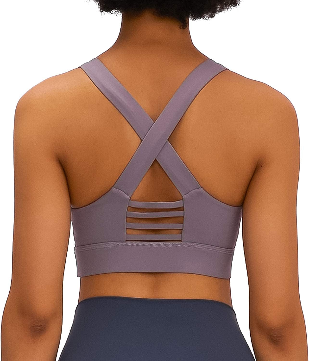 Lavento Women'S Sports Bra Medium Support Workout Yoga Longline Tops 2060 Mauve Taupe / 4