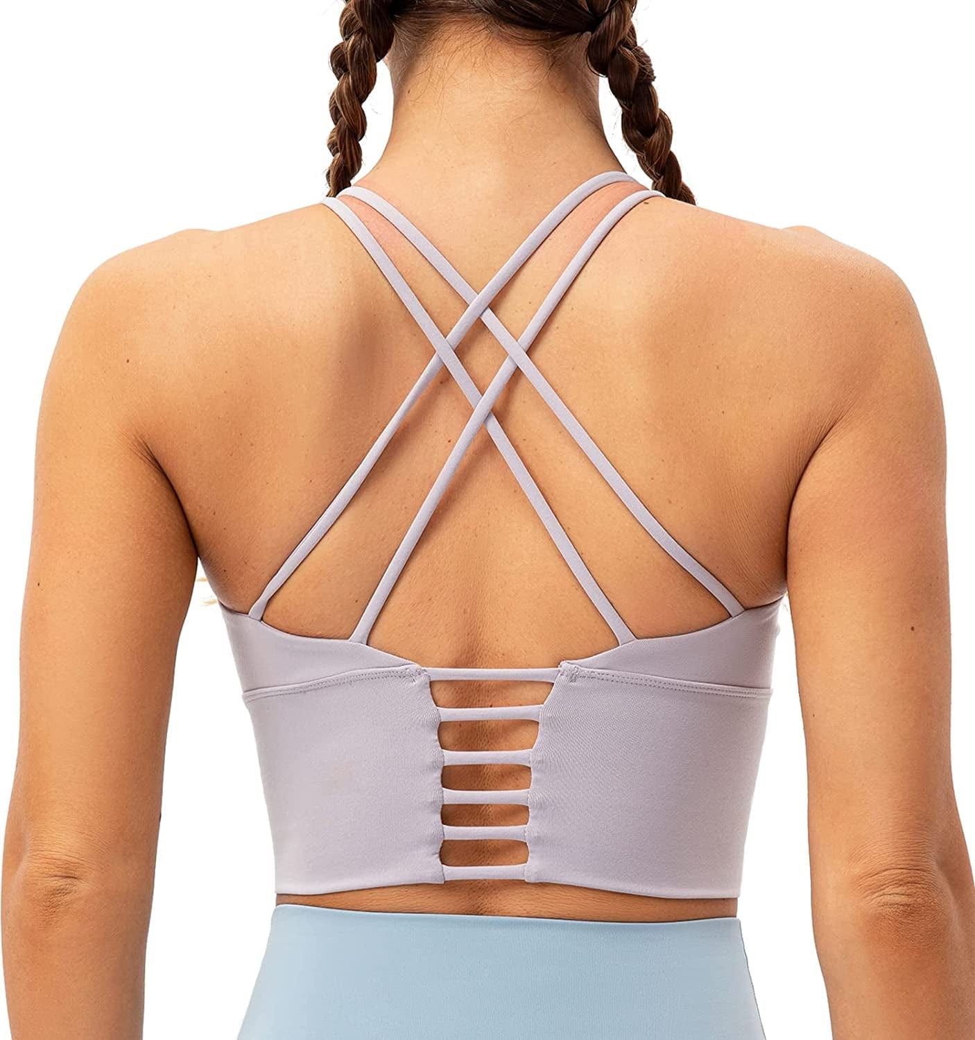 Lavento Women'S Sports Bra Medium Support Workout Yoga Longline Tops Cool Gray / 6
