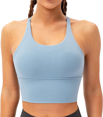Lavento Women'S Sports Bra Medium Support Workout Yoga Longline Tops