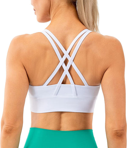 Lavento Women'S Strappy Sports Bra Medium Support Workout Training Top White / Large