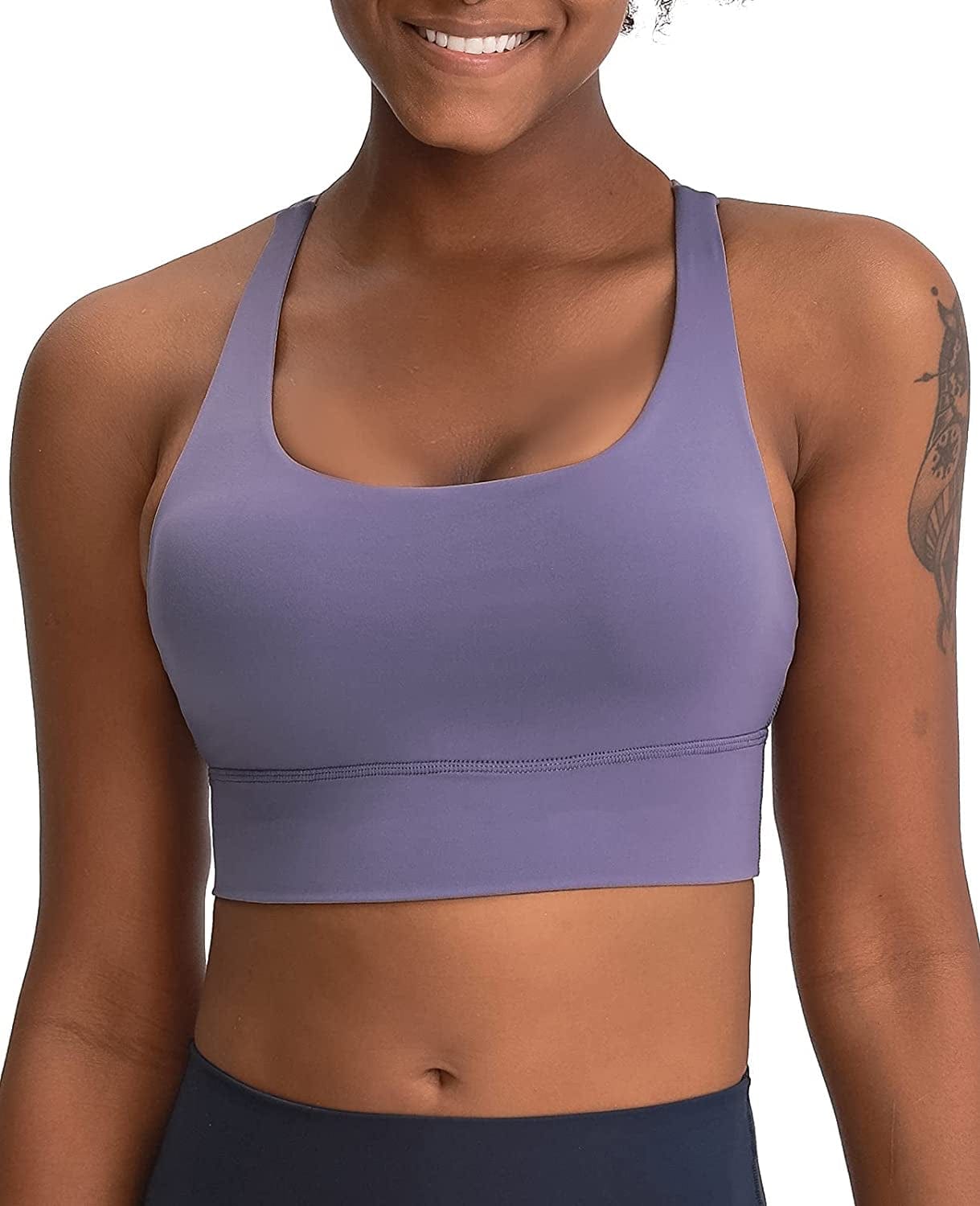 Lavento Women'S Strappy Sports Bra Medium Support Workout Training Top Spring Purple / Small