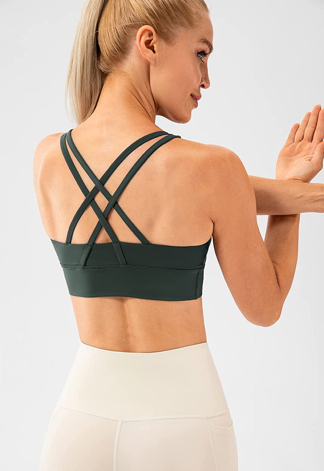 Lavento Women'S Strappy Sports Bra Medium Support Workout Training Top