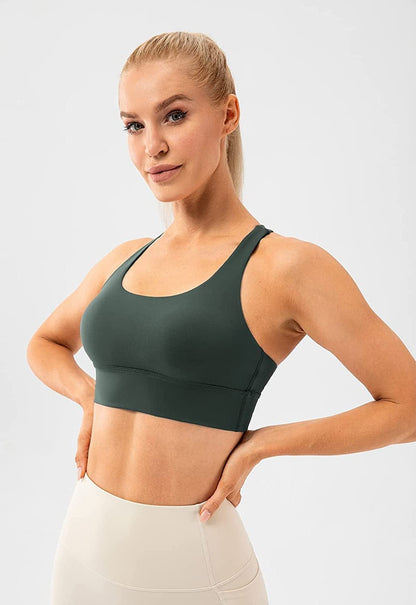 Lavento Women'S Strappy Sports Bra Medium Support Workout Training Top