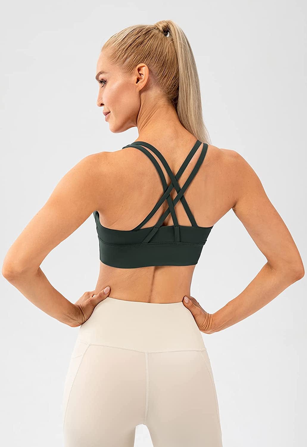 Lavento Women'S Strappy Sports Bra Medium Support Workout Training Top