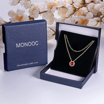 Layered Birthstone Necklace for Women Girls, Real Gold Plated Paperclip Chain Necklace for Women Classic round Pendant Birthstone Necklace Gold Necklace Birthday Gifts for Women Teen Girl Gifts