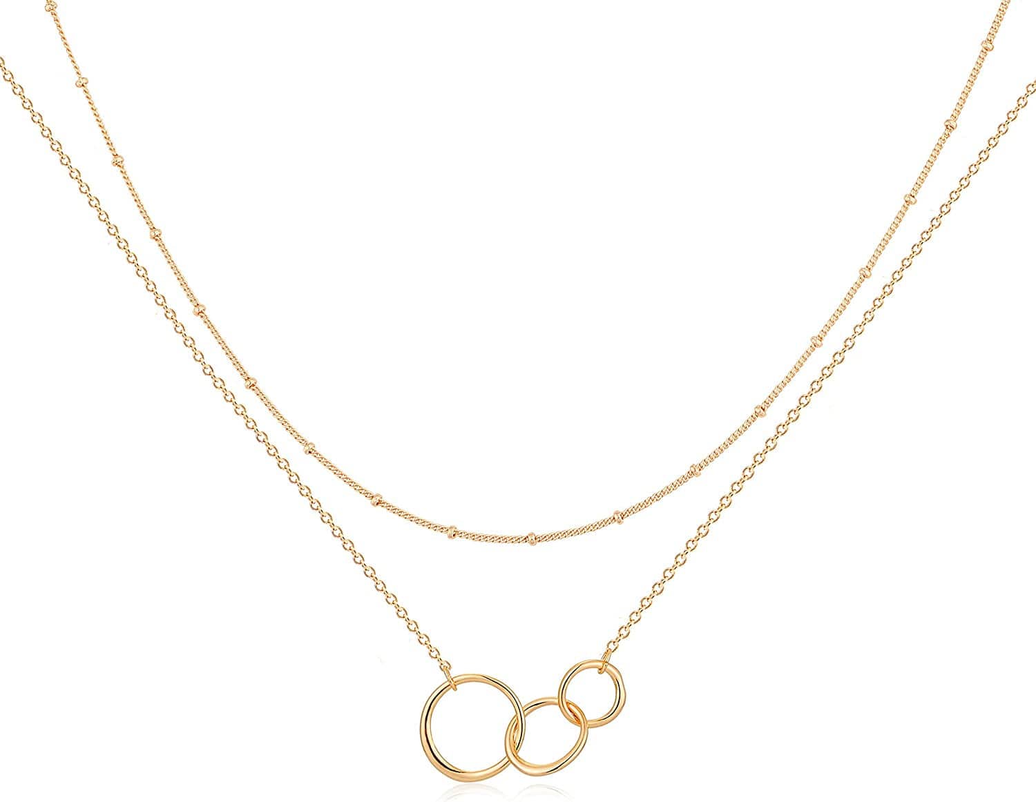 Layered Heart Necklace Pendant Handmade 18K Gold Plated Dainty Gold Choker Arrow Bar Layering Long Necklace for Women Layered 3 circle