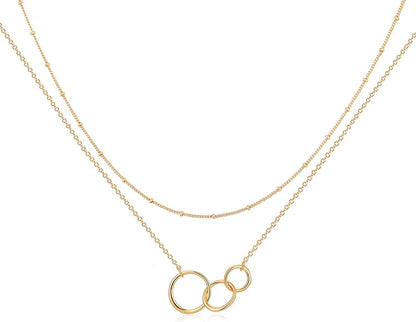 Layered Heart Necklace Pendant Handmade 18K Gold Plated Dainty Gold Choker Arrow Bar Layering Long Necklace for Women Layered 3 circle