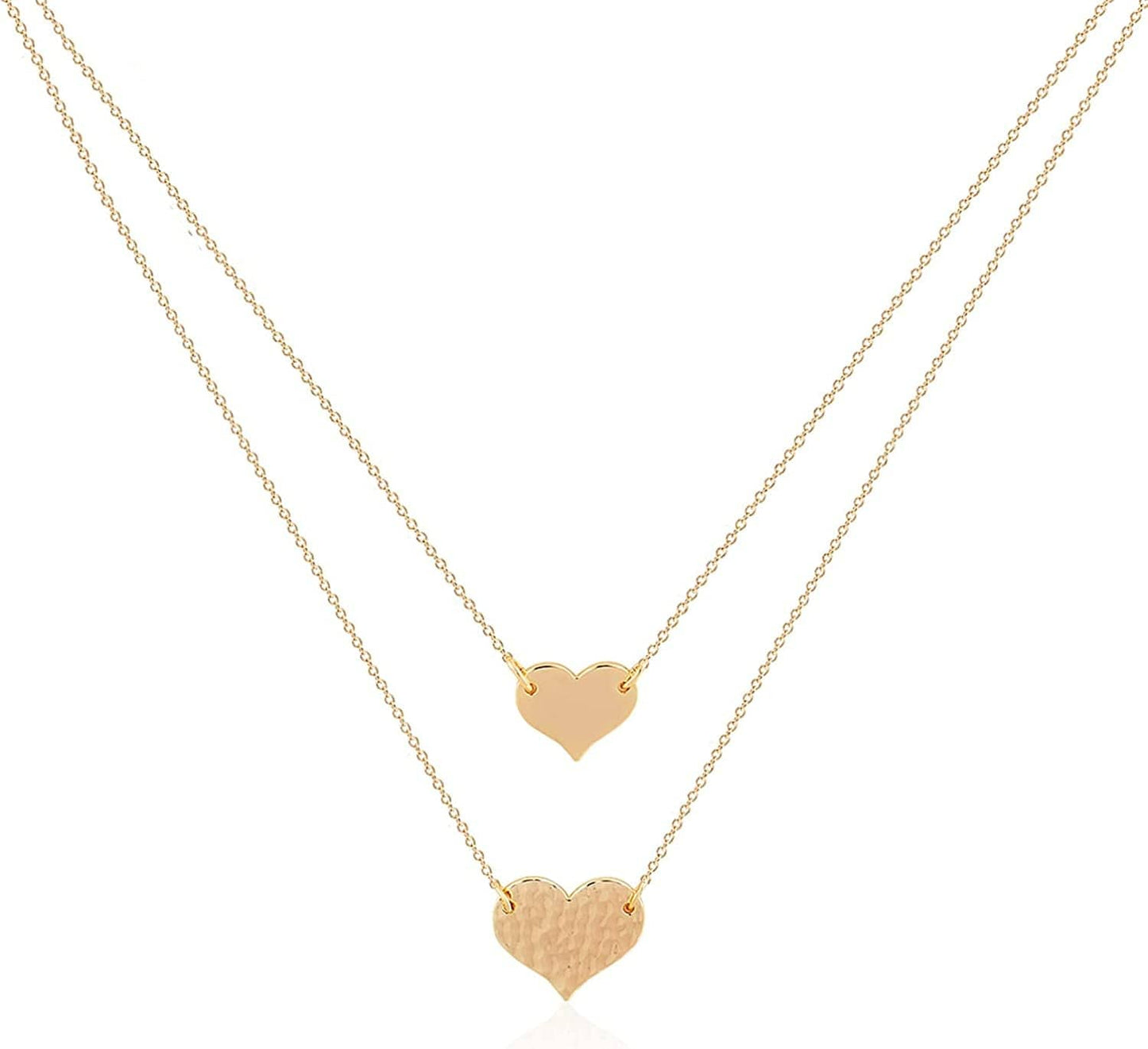 Layered Heart Necklace Pendant Handmade 18K Gold Plated Dainty Gold Choker Arrow Bar Layering Long Necklace for Women Heart