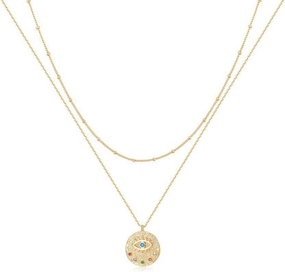 Layered Heart Necklace Pendant Handmade 18K Gold Plated Dainty Gold Choker Arrow Bar Layering Long Necklace for Women Layered evli eye GD
