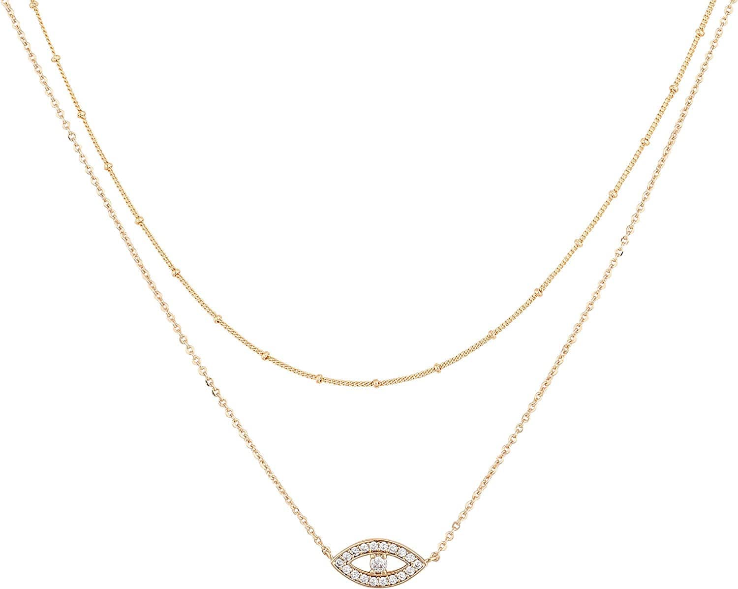 Layered Heart Necklace Pendant Handmade 18K Gold Plated Dainty Gold Choker Arrow Bar Layering Long Necklace for Women layer evil eye