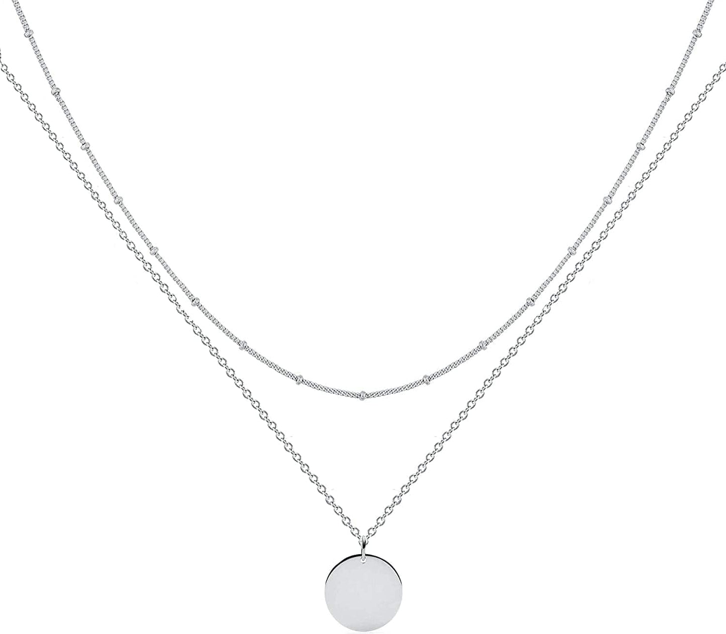 Layered Heart Necklace Pendant Handmade 18K Gold Plated Dainty Gold Choker Arrow Bar Layering Long Necklace for Women Layer Disc-SL