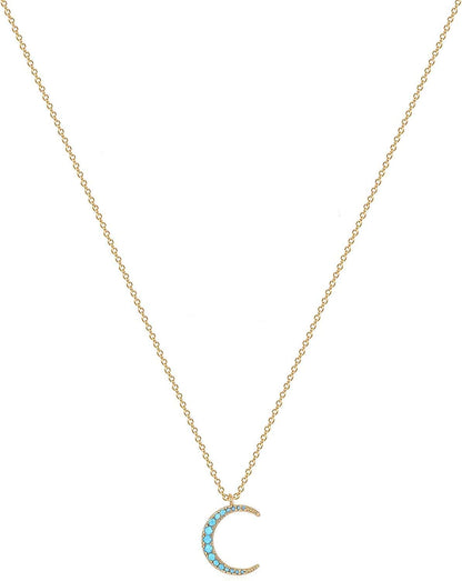 Layered Heart Necklace Pendant Handmade 18K Gold Plated Dainty Gold Choker Arrow Bar Layering Long Necklace for Women turquoise crescent