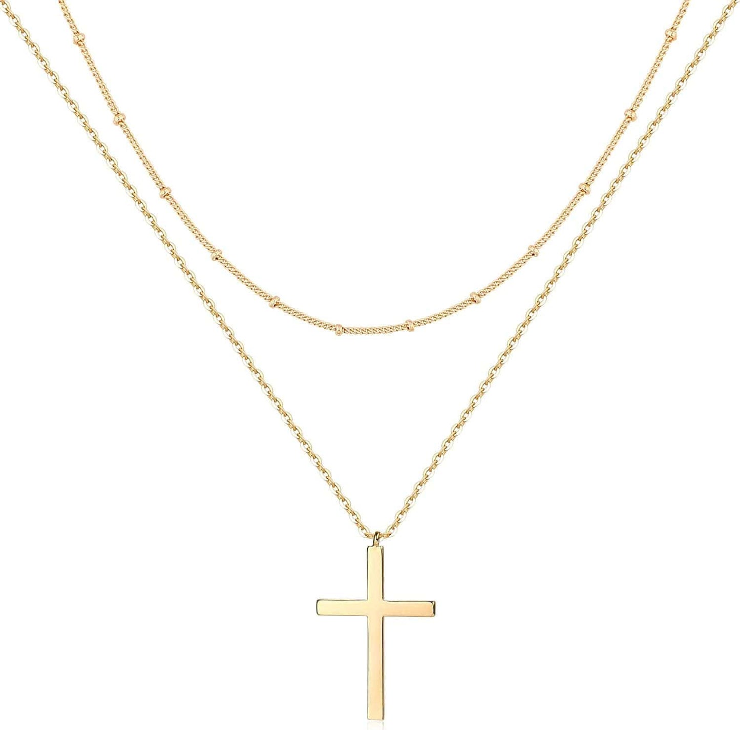 Layered Heart Necklace Pendant Handmade 18K Gold Plated Dainty Gold Choker Arrow Bar Layering Long Necklace for Women layer cross