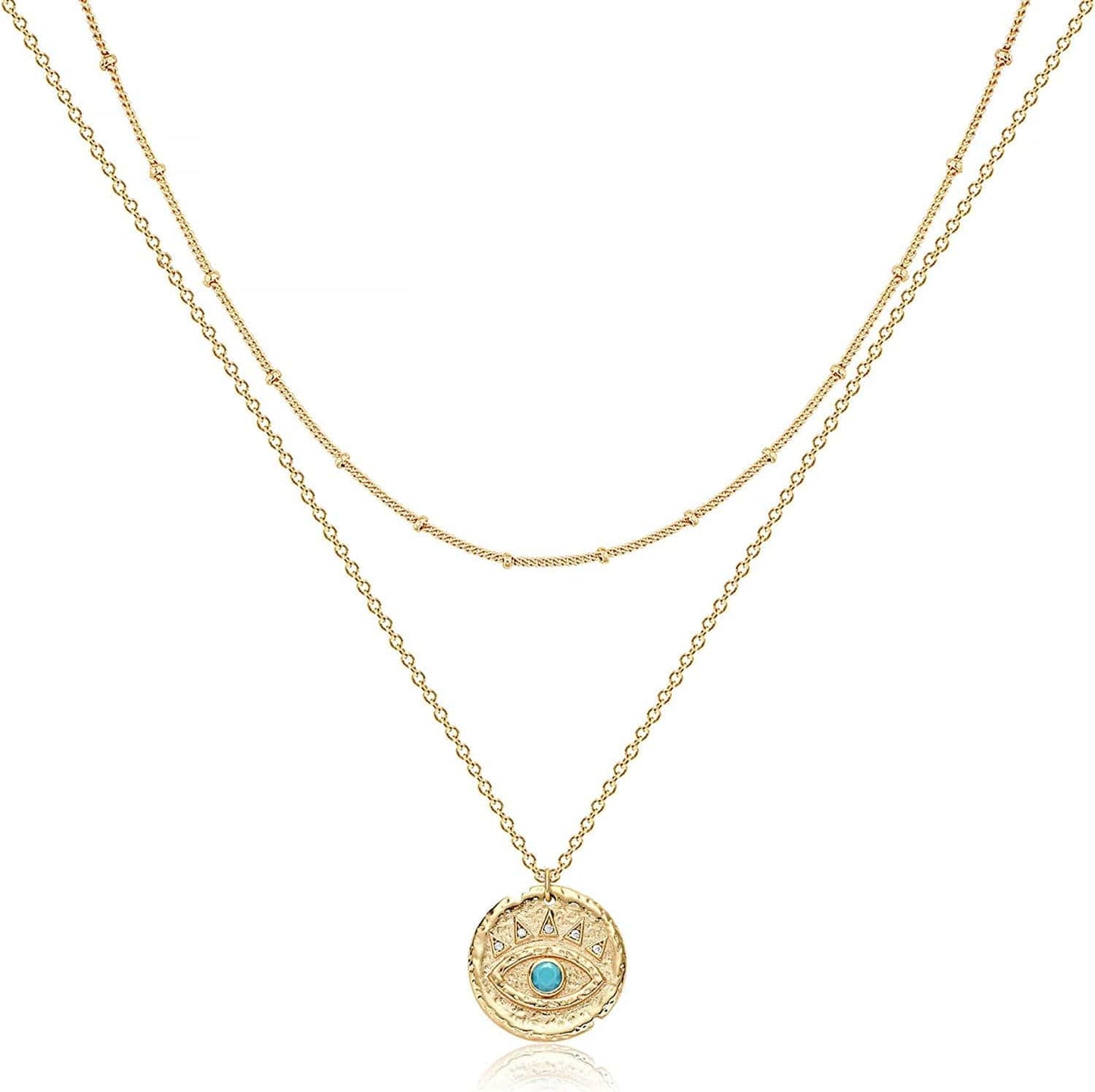 Layered Heart Necklace Pendant Handmade 18K Gold Plated Dainty Gold Choker Arrow Bar Layering Long Necklace for Women Layer disc evil eye