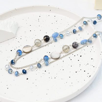 Layered Long Necklaces for Women Crystal Beaded Statement Necklace Sweater Silver Chain with Gifts Box Jewelry