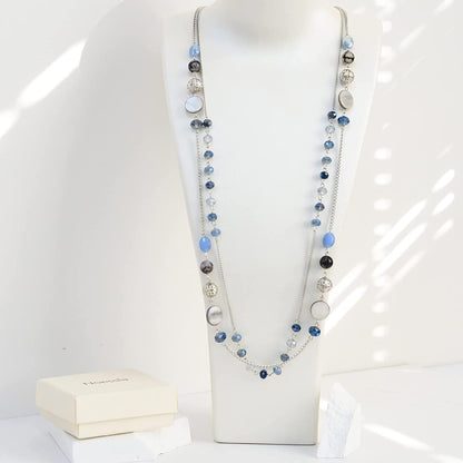 Layered Long Necklaces for Women Crystal Beaded Statement Necklace Sweater Silver Chain with Gifts Box Jewelry