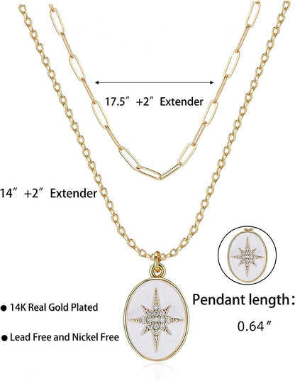Layered Necklace for Women 14K Gold Plated Paperclip Chain Necklace Layered Pendant Necklaces Gold