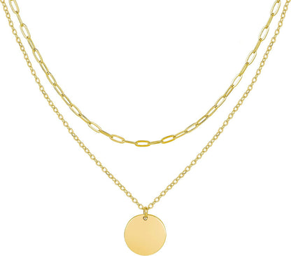 Layered Necklaces for Women - 14K Dainty Gold Plated Layering Chokers Necklaces Set Multilayer Delicate Necklace Trendy Adjustable Long Layered Necklaces for Women F 2 Piece Set - Paperclip+Coin / Gold Plated
