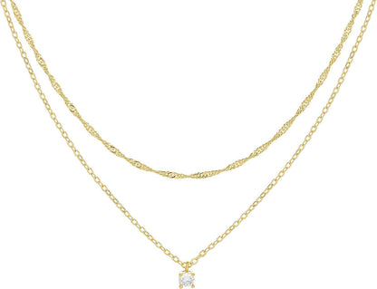 Layered Necklaces for Women - 14K Dainty Gold Plated Layering Chokers Necklaces Set Multilayer Delicate Necklace Trendy Adjustable Long Layered Necklaces for Women E 2 Piece Set - Water Wave Chain+CZ / Gold Plated