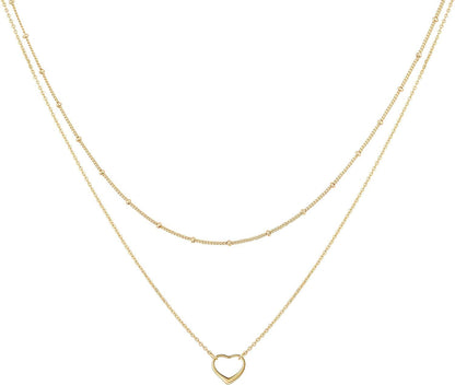 Layered Necklaces for Women - 14K Dainty Gold Plated Layering Chokers Necklaces Set Multilayer Delicate Necklace Trendy Adjustable Long Layered Necklaces for Women D 2 Piece Set - Bead Chain+Heart / Gold Plated