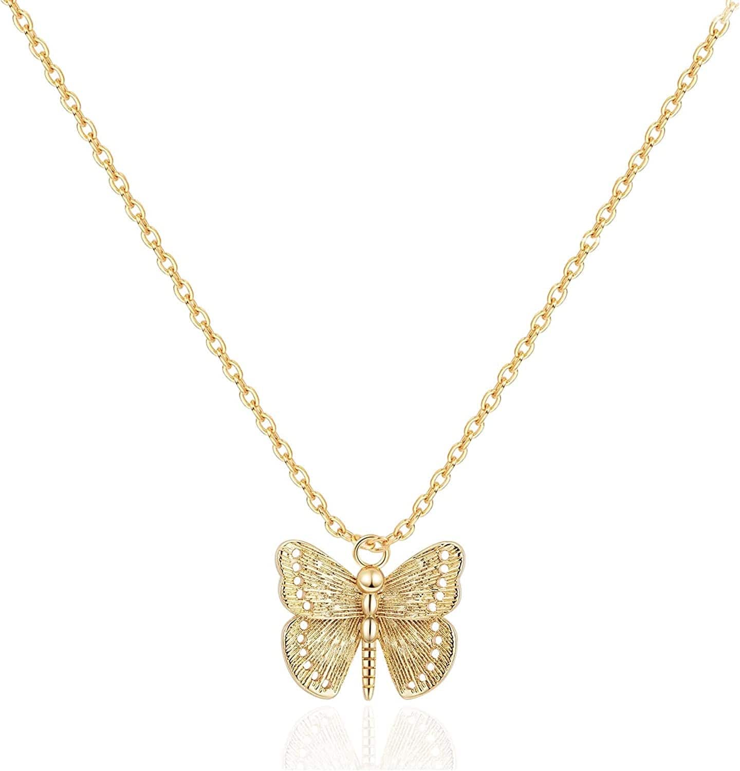 Layered Necklaces for Women - 14K Dainty Gold Plated Layering Chokers Necklaces Set Multilayer Delicate Necklace Trendy Adjustable Long Layered Necklaces for Women M Butterfly Necklace / Gold Plated