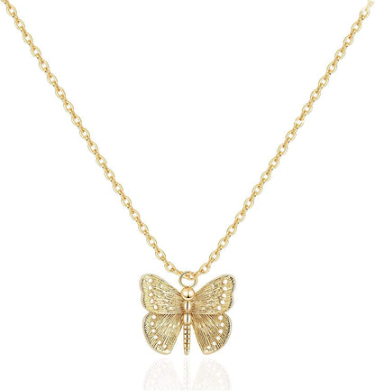 Layered Necklaces for Women - 14K Dainty Gold Plated Layering Chokers Necklaces Set Multilayer Delicate Necklace Trendy Adjustable Long Layered Necklaces for Women M Butterfly Necklace / Gold Plated