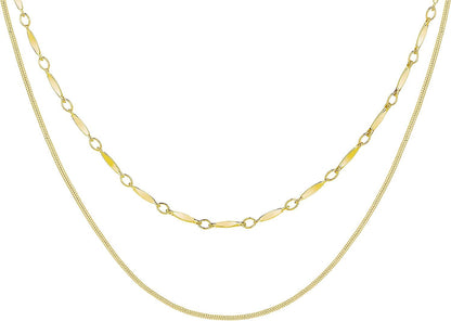 Layered Necklaces for Women - 14K Dainty Gold Plated Layering Chokers Necklaces Set Multilayer Delicate Necklace Trendy Adjustable Long Layered Necklaces for Women I 2 Piece Set - Melon Seed Choker+Snack / Gold Plated