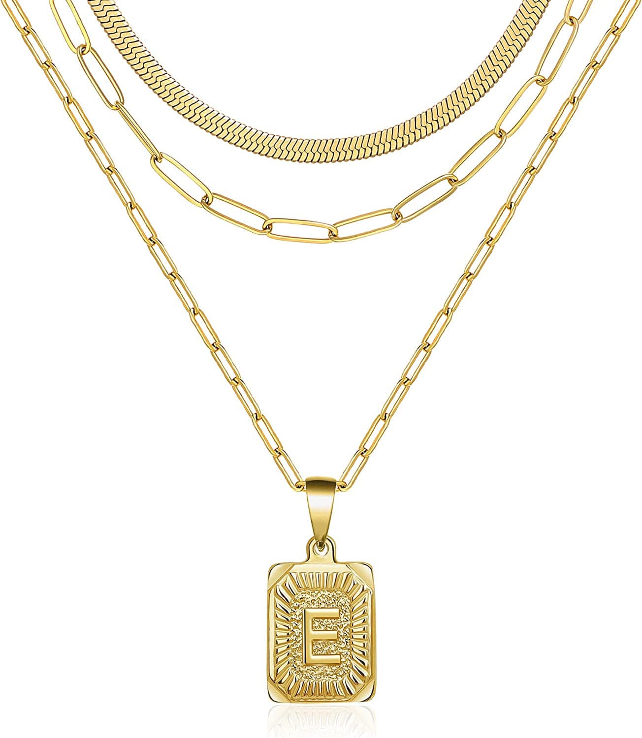 Layered Necklaces for Women Dainty Paperclip Snake Choker Chain Necklaces Letter Initial Pendant Chains Gold Layered Necklace for Women E