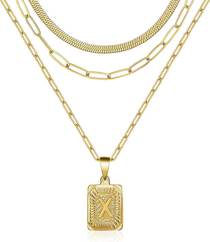 Layered Necklaces for Women Dainty Paperclip Snake Choker Chain Necklaces Letter Initial Pendant Chains Gold Layered Necklace for Women X