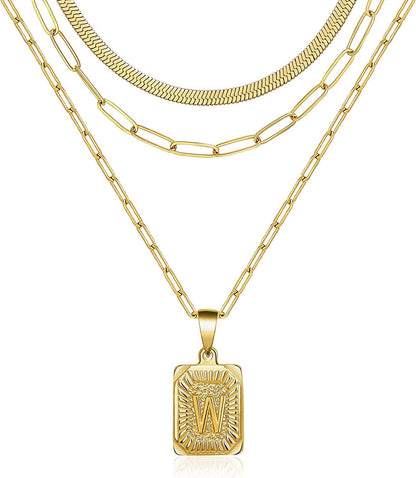 Layered Necklaces for Women Dainty Paperclip Snake Choker Chain Necklaces Letter Initial Pendant Chains Gold Layered Necklace for Women W
