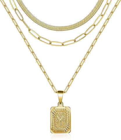 Layered Necklaces for Women Dainty Paperclip Snake Choker Chain Necklaces Letter Initial Pendant Chains Gold Layered Necklace for Women Y