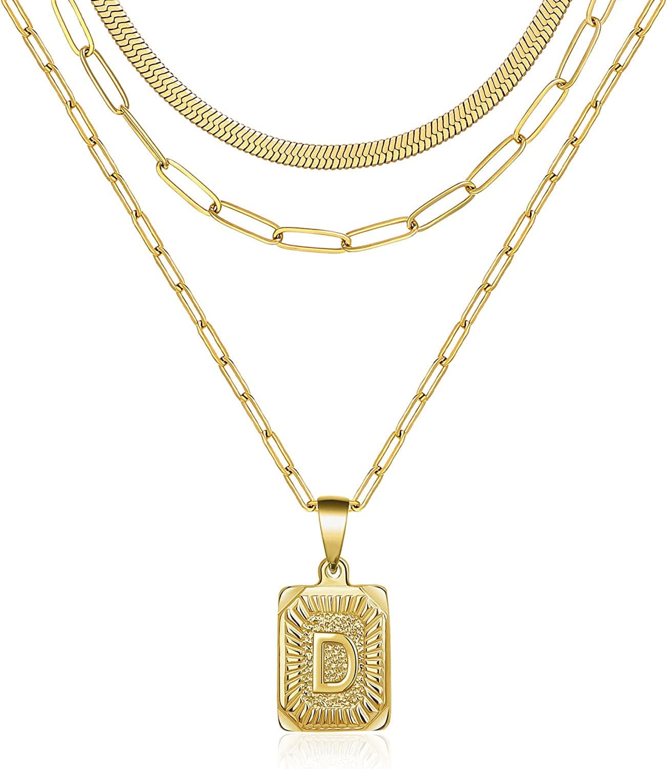Layered Necklaces for Women Dainty Paperclip Snake Choker Chain Necklaces Letter Initial Pendant Chains Gold Layered Necklace for Women D