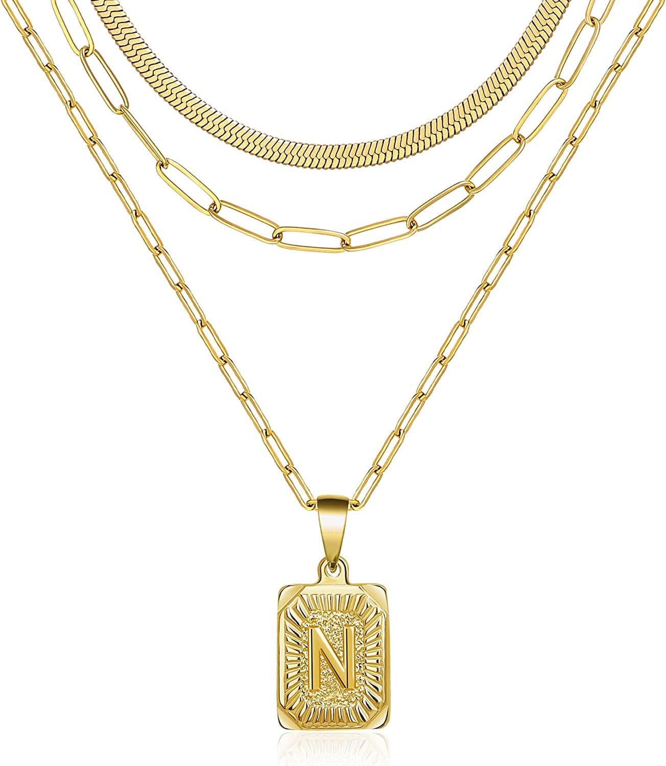 Layered Necklaces for Women Dainty Paperclip Snake Choker Chain Necklaces Letter Initial Pendant Chains Gold Layered Necklace for Women N