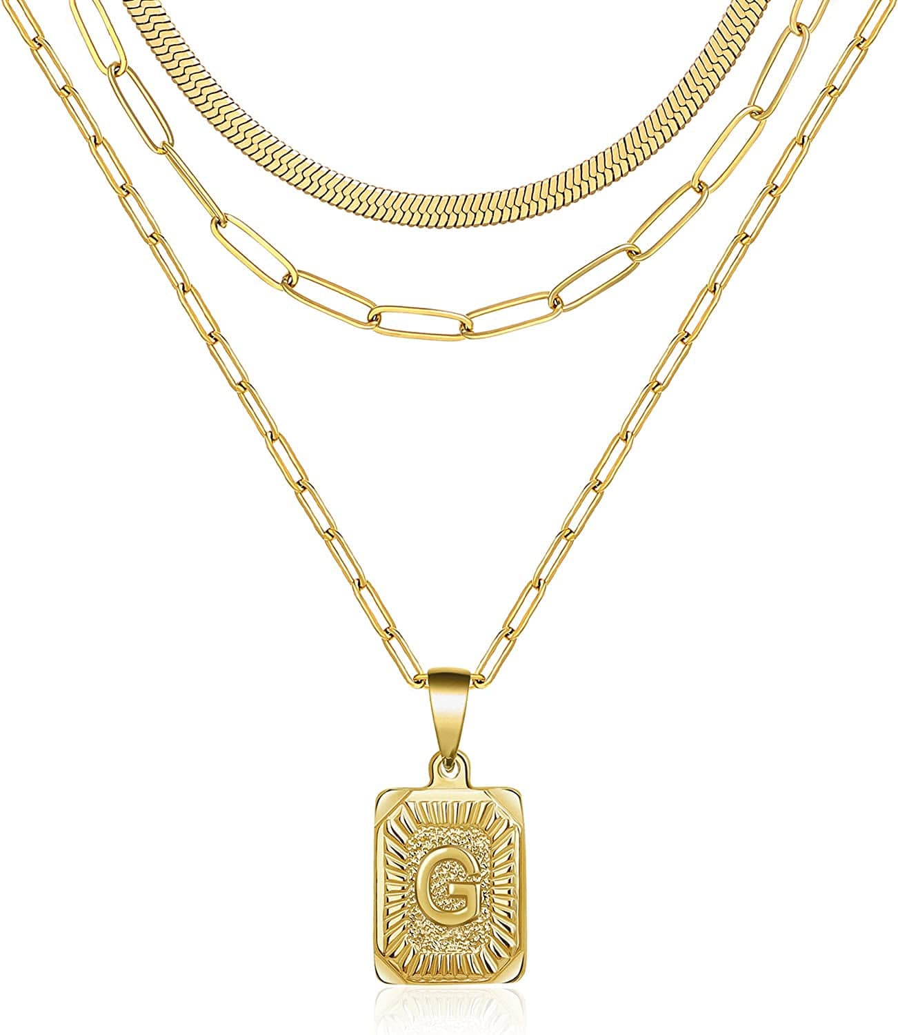 Layered Necklaces for Women Dainty Paperclip Snake Choker Chain Necklaces Letter Initial Pendant Chains Gold Layered Necklace for Women G