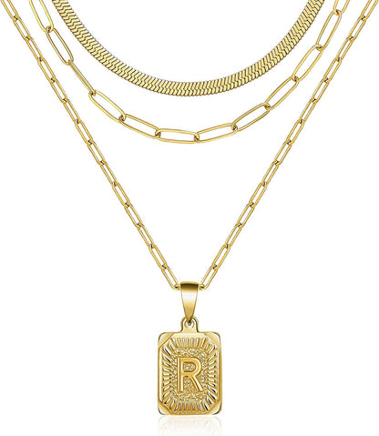 Layered Necklaces for Women Dainty Paperclip Snake Choker Chain Necklaces Letter Initial Pendant Chains Gold Layered Necklace for Women R